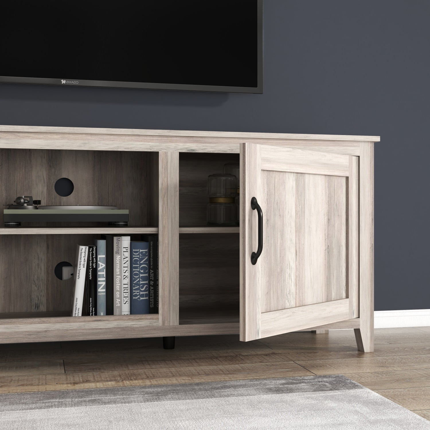 Kadyn Modern Farmhouse TV Stand, Particle Board TV Console with Two Doors, Media Console Entertainment Center for TVs up to 60", Grey