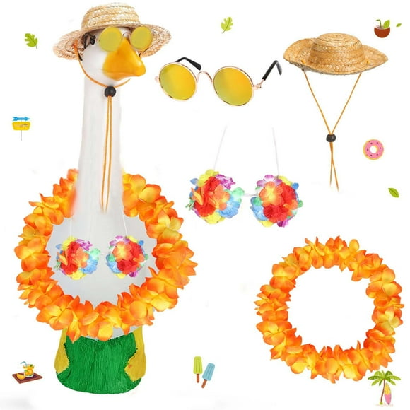 Decoración del hogar, decoración de habitaciones, decoración de paredes Porche festivo hawaiano Prenda Guirnalda Sombrero Gafas de sol Conjunto decorativo blanco Conjunto decorativo festivo un almacen