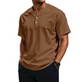 thumbnail image 2 of Men's Casual Henley Shirts Classic Button Short Sleeve T-Shirt Summer Basic Lightweight Tees Tops Beach Vacation Clothes Brown M, 2 of 6
