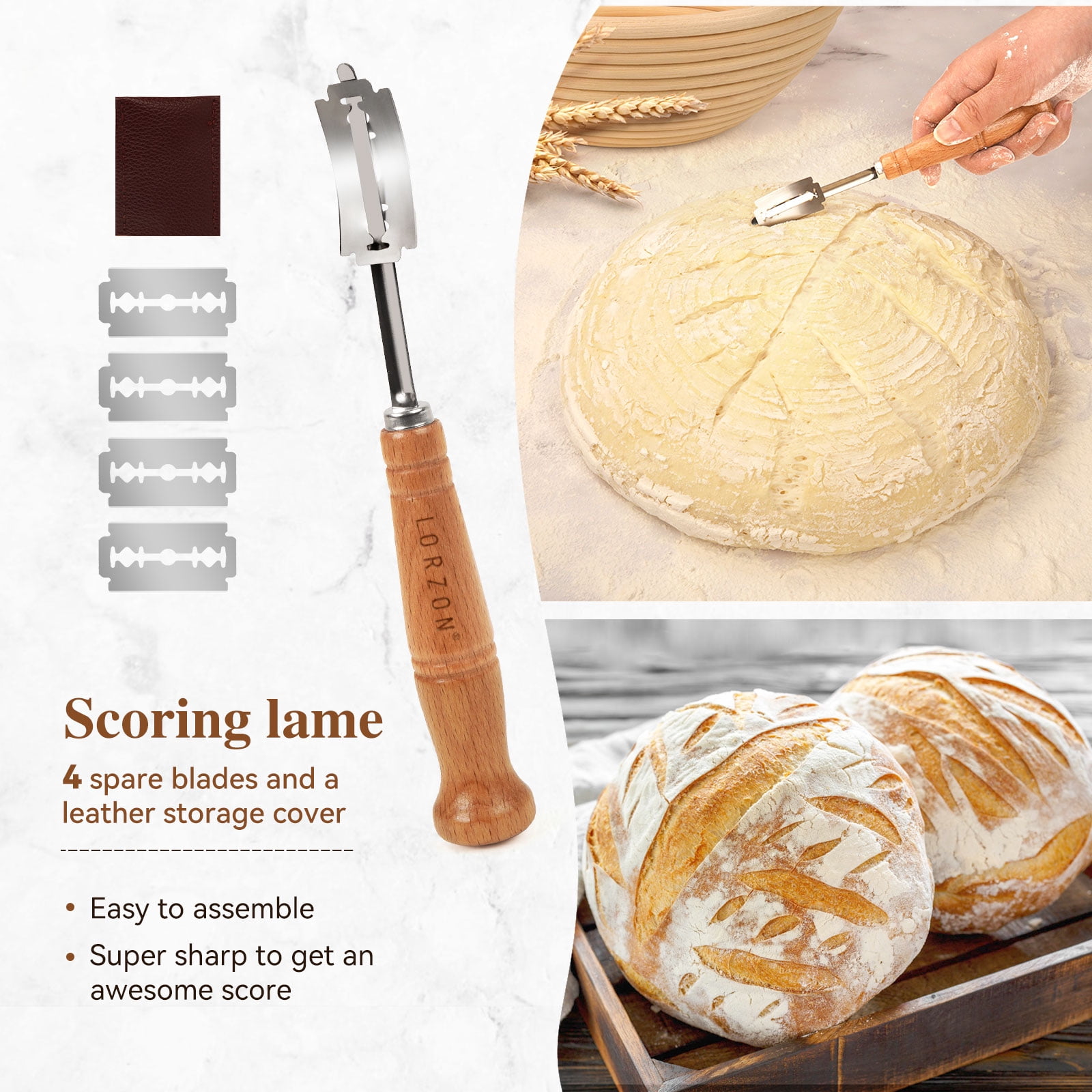 Lorzon Banneton Bread Proofing Baskets Set of 2, 10" Round & 11" Oval Sourdough Proofing Baskets with Sourdough Bread Baking Supplies, Bread Making Kit