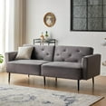 thumbnail image 2 of Mxfurhawa Futon Sofa Bed, 74" Convertible Sleeper Couch, Upholstered Loveseat with Adjustable Back, Arms and Metal Legs, Memory Foam Cushion, Suit for Living Room Office(Velvet - Dark Grey), 2 of 7