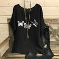 thumbnail image 2 of QATAINLAV T-Shirts d'Été pour Femmes Plage Chic Décontracté Coton Lin Manches Courtes T-Shirts Coupe Ample Col Rond Blouses Mode 2025 T-Shirts Imprimé Papillon Soldes Aujourd'hui Liquidation Noir m, 2 of 8