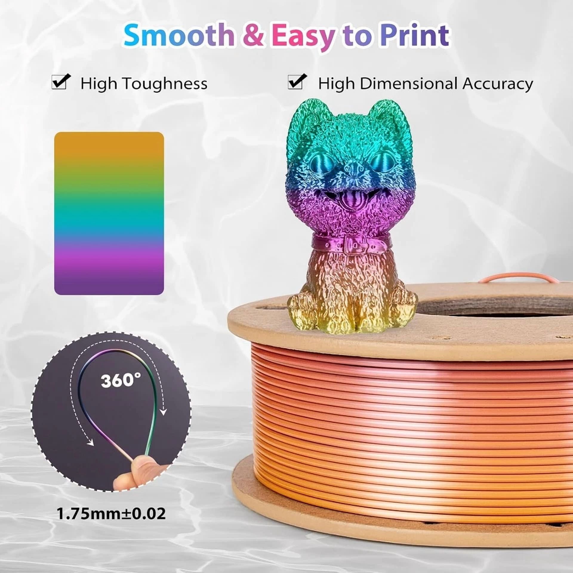 CRESTIN- Silk Rainbow Pla Filament 1.75Mm Silk Pla 3D Printer Filament Shiny Fast Color C