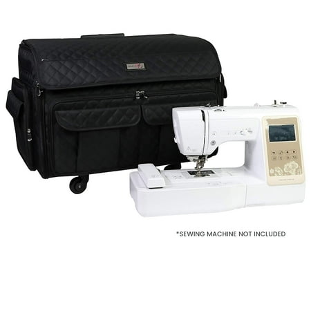 Everything Mary 4 Wheels XL Collapsible Deluxe Sewing Machine Trolley, Black Quilted