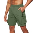 thumbnail image 2 of Men's Hiking Cargo Shorts with Zipper Pockets Elastic Waist Quick Dry for Outdoor,Travel,Summer,Fishing Green L, 2 of 5