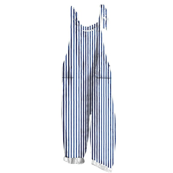 Youyipin women's pants Oversized Summer Casual Stripes Cargo Jumpsuit Wide Leg Bib Overall Striped Linen Pants with Pocket pants for women