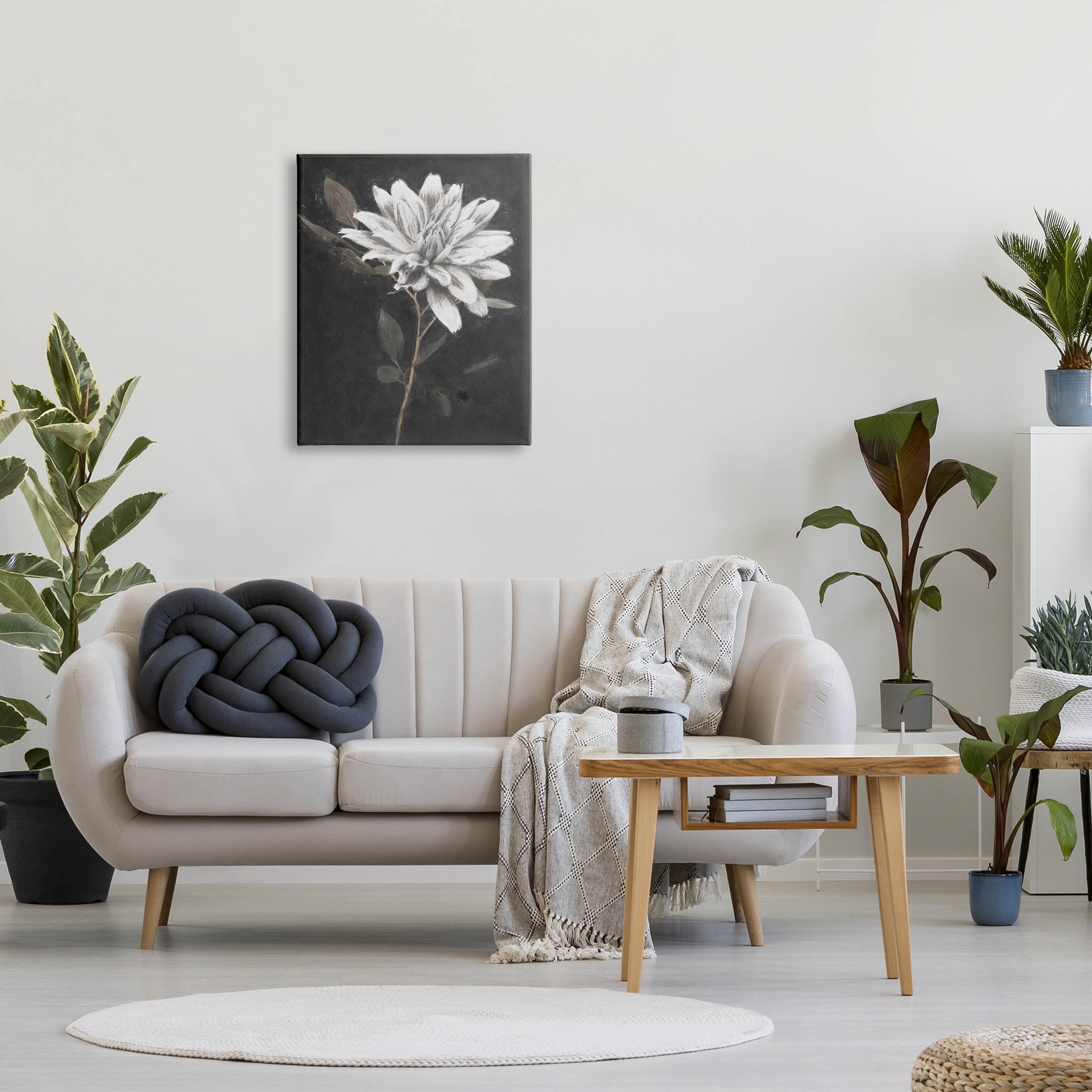 Stupell Industries Blooming Dahlia Flower Black Background Painting Gallery Wrapped Canvas Print Wall Art, Design by Nina Blue