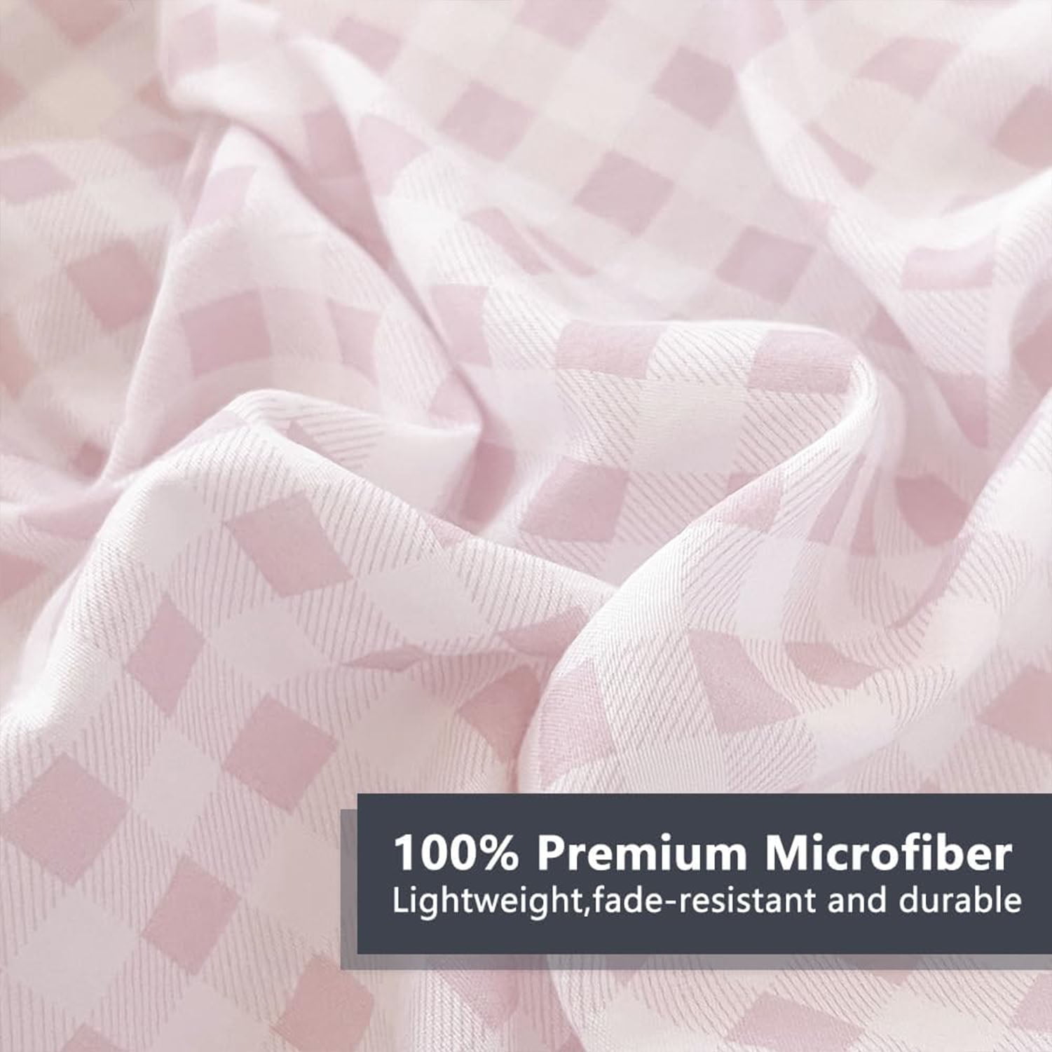 Pink Gingham King Comforter Set, Pink Plaid Bedding Set, Checked Bed Comforter 3 Pieces(Pink Gingham, King)