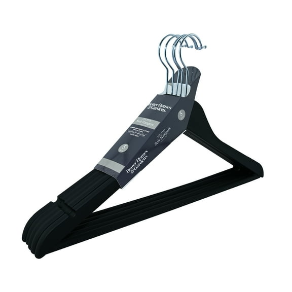 Better Homes & Garden Non-Slip Adult Hangers for Any Clothing Type, Rubber, Rich Black 5 Count