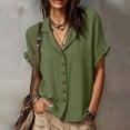 thumbnail image 6 of SAFUNY Women's Button Down Shirt Button Closure Collared Neck Short Sleeve Summer Style For All Day Wear Army Green L, 6 of 8