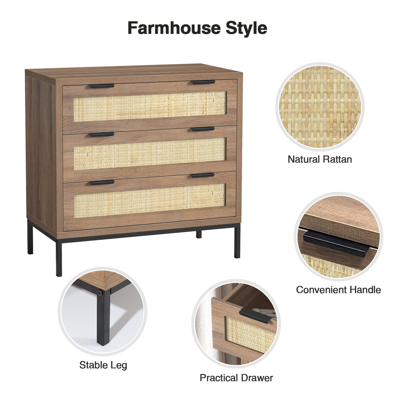 Eumyviv Mid-Century 3-Drawer Dresser, Rustic Wood Chest for Bedroom Living Room, Oak