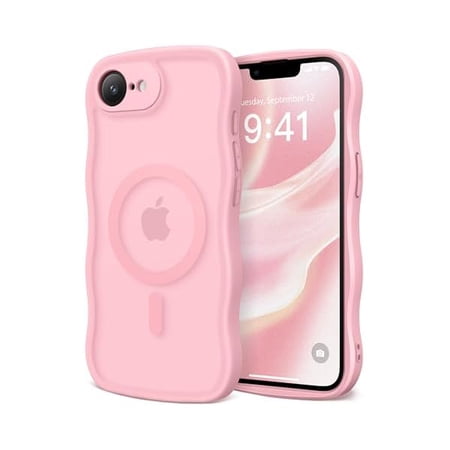 Eryueer for iPhone 16e Case for Women Girls, Upgraded [Full Camera Protection] [Compatible with MagSafe] Cute Wave Translucent Matte Phone Case for iPhone SE 4 6.1-Inch, PeachPink