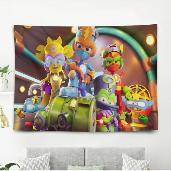 Tapestry Poster Superthings Rivals of Kaboom, Kazoom Power Wall Hanging Art Decor for Living Room Bedroom Dorm Birthday Gift for Kids 60 x 40 inch