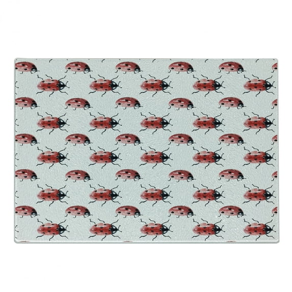 Watercolor Cutting Board, Lady Bug Pattern Animal Design Insect Ornamental Spring Image, Decorative Tempered Glass Cutting and Serving Board, Small Size, Vermilion Black White, by Ambesonne