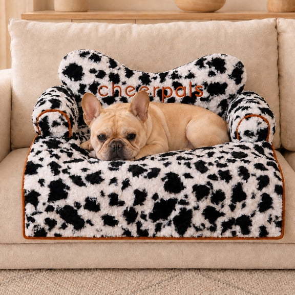 CheerPals Plush Dog Bed & Couch Cover, 31*31 Washable Pet Furniture Protector with Neck Support, Portable Calming Cat Bed with Non-Slip Bottom for Sofa, Car and Floor, M-Black