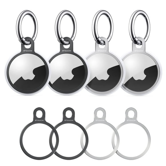 Llavero Stouchi Air-Tag Holder, paquete de 4 unidades, acero inoxidable delgado