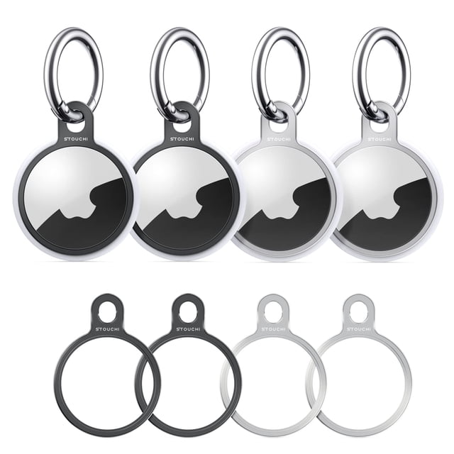 Llavero Stouchi Air-Tag Holder, paquete de 4 unidades, acero inoxidable delgado