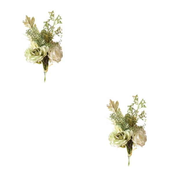 Flores artificiales Rosas Advancent Ramos de novia Blanco Verde 2Conjunto