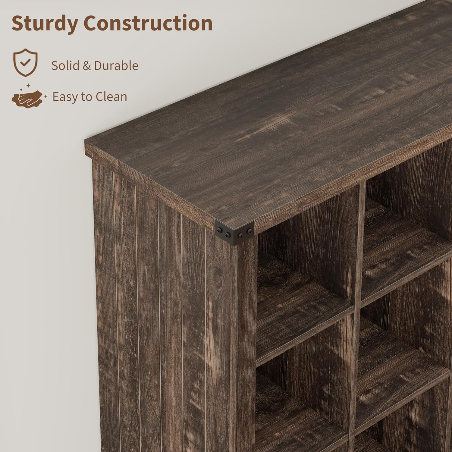 Farmhouse Wood Book Shelf, 9-Cube Storage Organizer Bookshelf, 3-Tier Minimalist Floor Standing Display Cabinet for Living Room, Bedroom, or Home Office, Grey