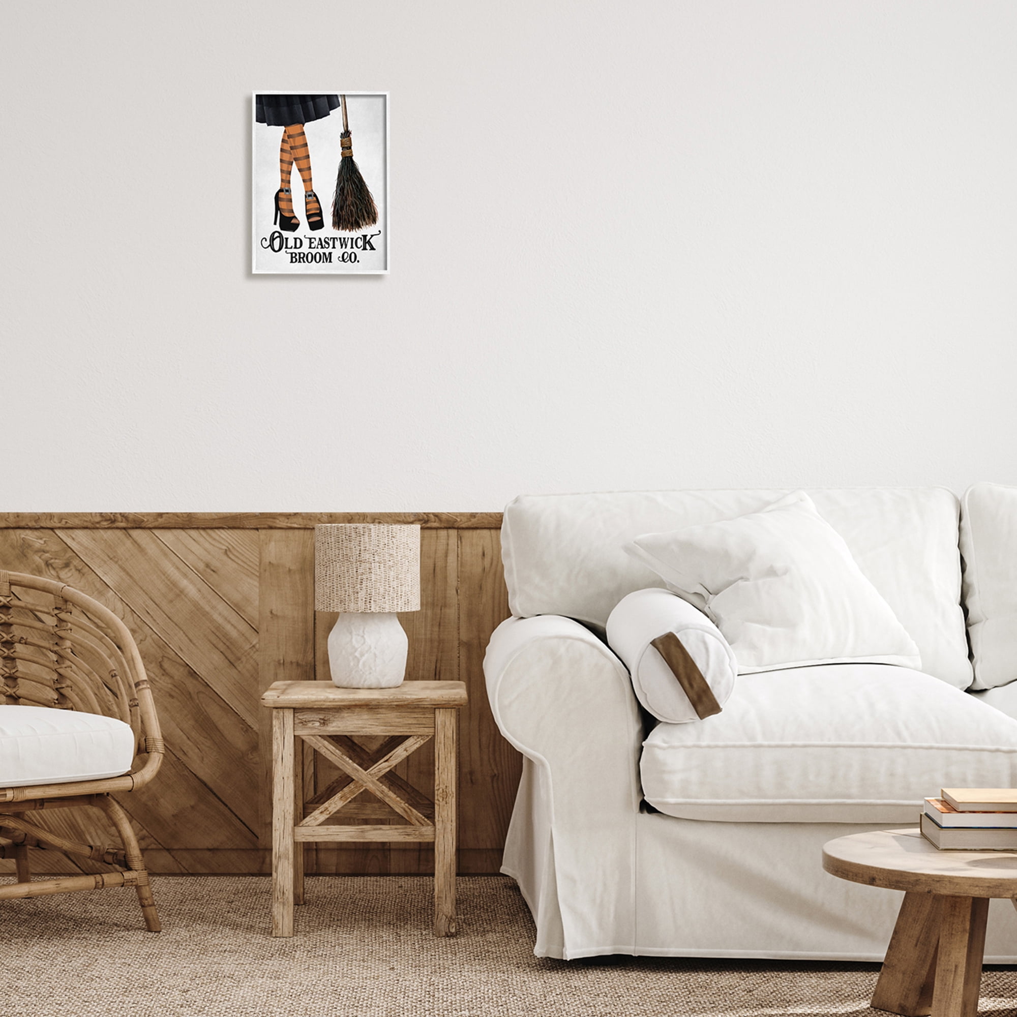 Broom Co. Halloween Sign Witch Striped Stockings Holiday Graphic Art Framed Art Print Wall Art