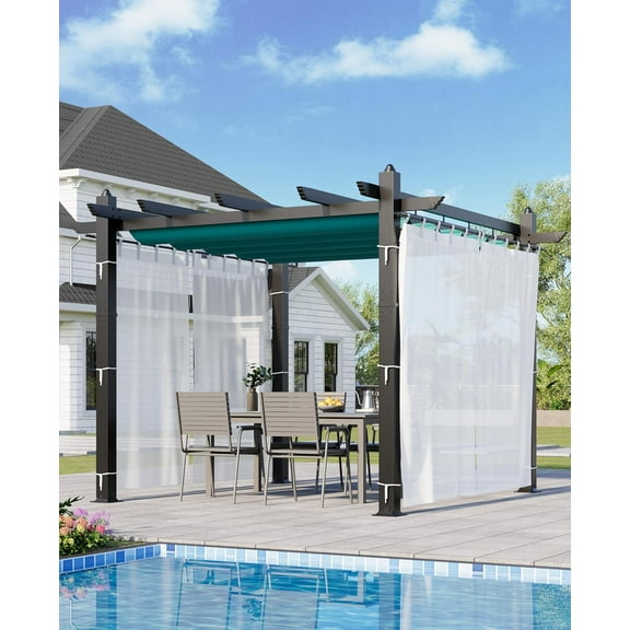 EastVita 10x10 Ft Retractable Outdoor Pergola with Canopy & Side Mesh,Upgraded Gray Aluminum Pergola,Modern Pavilion for Backyard,Patio,Porch,Grape Trellis,Blue