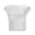 thumbnail image 4 of Ailaofu Women's Round Neck Glitter Sequins Shirts Top Casual Cap Sleeve Party Tee Tops, 4 of 6