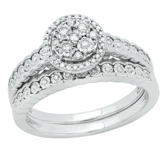Dazzlingrock Collection Round White Diamond Flower Cluster Style Wedding Ring Set for Women (0.25 ctw, Color I-J, Clarity I2-I3) in 925 Sterling Silver, Size 6