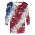 thumbnail image 5 of Htigea 2025 Women 3/4 Sleeve Shirts 4th of July Independence Day Clothes Cute Red White and Blue Print T-Shirt for Holiday Party Today Sales Z_Multicolor,S, 5 of 5