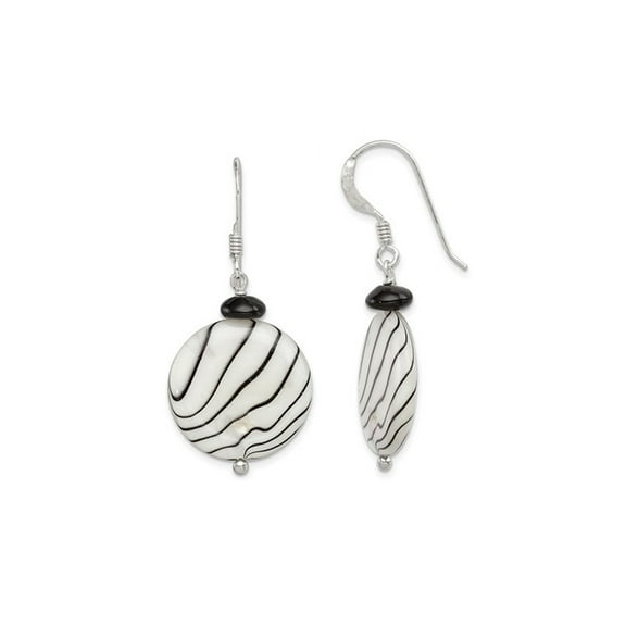 Zebra Stripes Mother of Pearl Earrings in Sterling Silver