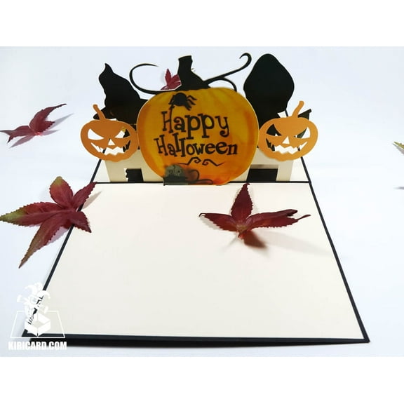 Happy Halloween Cats Pop Up Card – 3D Halloween Greeting Card with Cute Black Cats – Handmade Pop Up Card with Envelope With Love From Vietnam