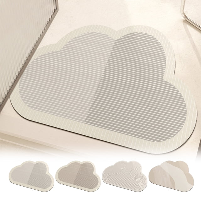 pstuiky Diatomite Cloud Shape Bath Mat Super Absorbent & Quick Dry Non-Slip Rubber Backing Washable Shower Rug 16X24 Inch