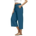 thumbnail image 3 of VNKIDY Women's Casual Pants Ladies Solid Color Linen High Waisted Drawstring Pants Loose Fit Wide Leg Capris For Daily Wear Trendy Pants, 3 of 5