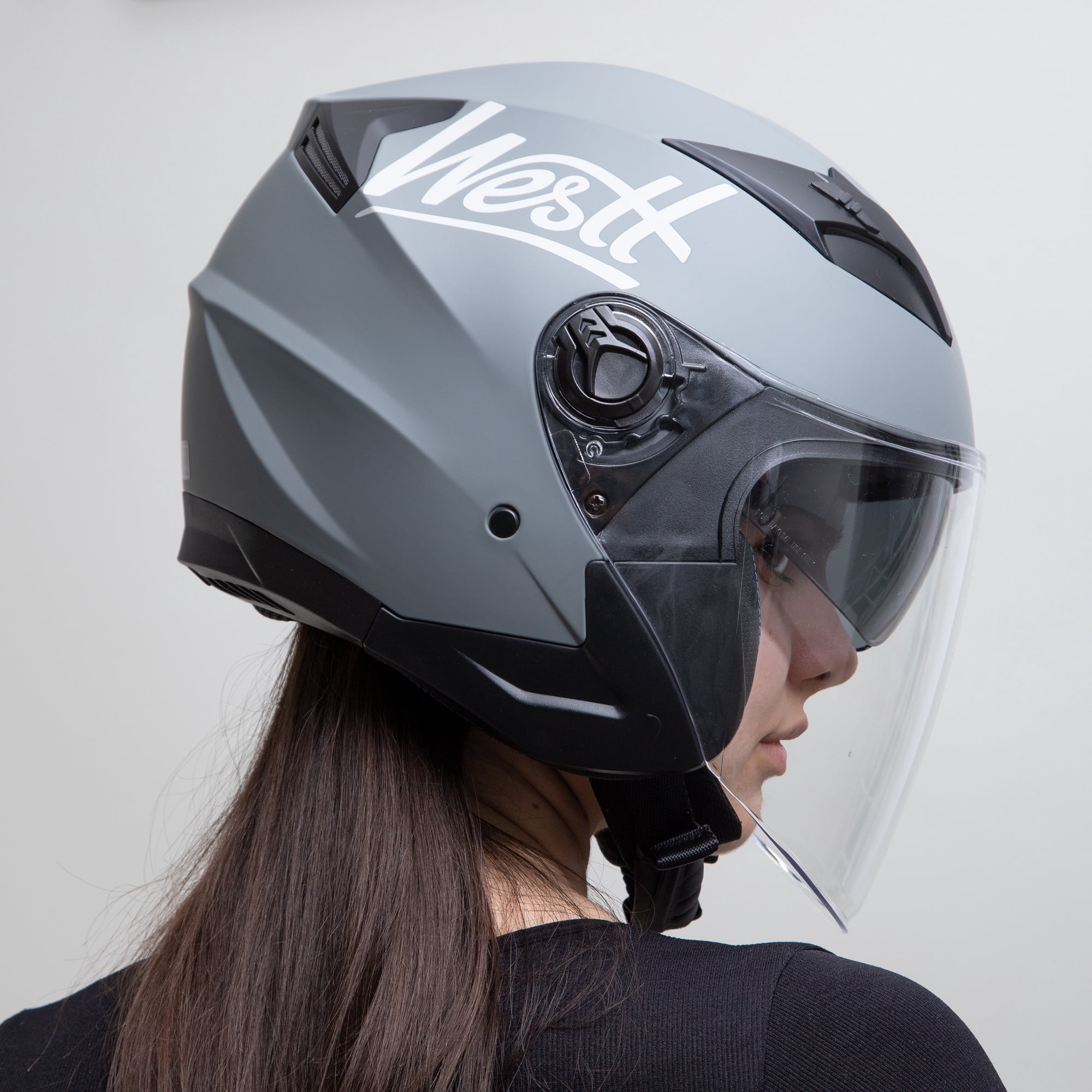 Westt Helmets for Adults– Open Face Helmet with Dual Sun Visor– Motorcycle Helmet for Men and Women DOT Approved Scooter Motorbike Street Jet Series Gray S