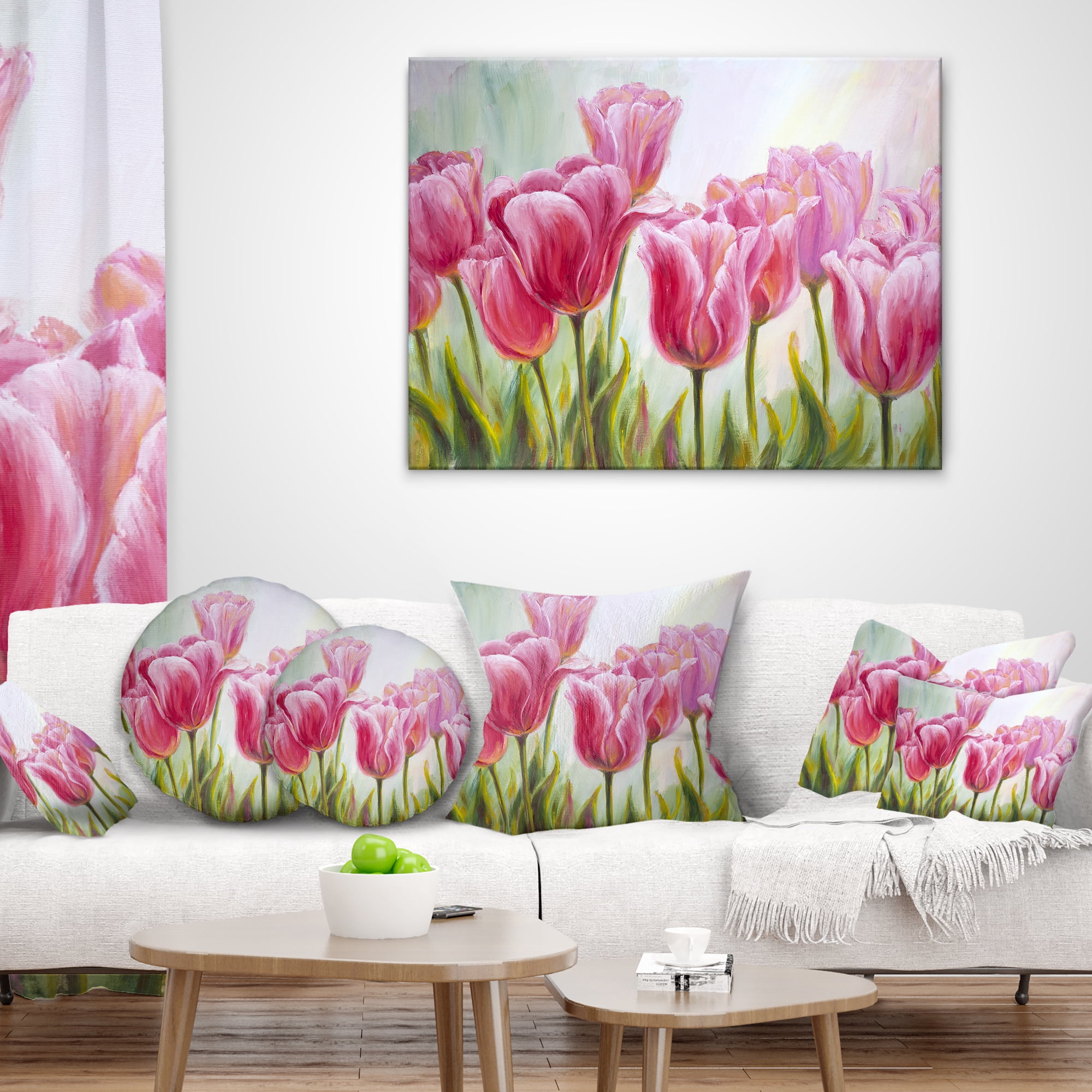 Designart Tulips in a Row - Floral Throw Pillow - 18x18