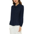 thumbnail image 4 of Unique Bargains Women's Peter Pan Collar Long Sleeve Work Office Shirt L Navy Blue, 4 of 6