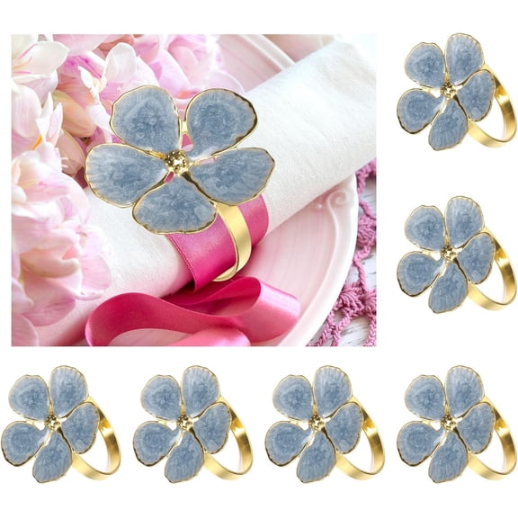 Set of 6 Flowers Napkin Ring Holders Dinner Tables Rings Elegant Ornament Table Decoration for Wedding, Christmas, Thanksgiving, Birthday, Easter, Party