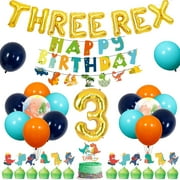 Boy Dinosaur Party Decorations 3rd Birthday, 3 Rex Birthday Decorations Boys, Dinosaur Party Balloons Three Rex Balloon Banner Happy Birthday Banner, Dinosaur Cupcake Cake Topper for 3 Rex Birthday