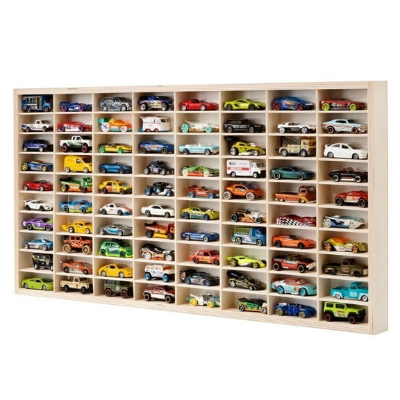 CHZIMADE 1/64 Wall Mounted Solid Wooden Car Storage Display Case 80 Diecast Toy Car Shelf Wood Display Rack Wall
