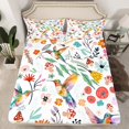 thumbnail image 2 of Cute Hummingbird Full Sheet Set ,Mushroom Floral Sheets Cartoon Animal Bed Sheets Set ,Watercolor Flowers Leaves Bed Set Kawaii Room Decor, 2 of 5