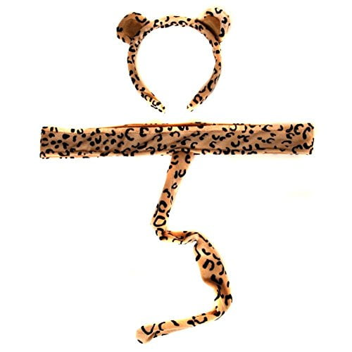 Ensemble de Déguisement de Safari dans la Jungle pour Enfants, Bandeau Léopard en Peluche avec Oreilles et Queue