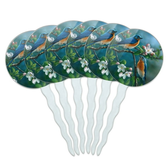 Eastern Bluebirds Blue Birds Thrush Cupcake Picks Toppers Decoration Set of 6