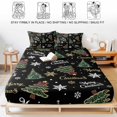 thumbnail image 5 of Twin Sze Fitted Sheet Set - Black Christmas 2 Piece Bedding Sets 16" Deep Pocket Fitted Sheet with 1 Pillowcase, Winter Green Pine Tree Gold Snowflake Brushed Microfiber Hotel Luxury Bed Sheets, 5 of 9