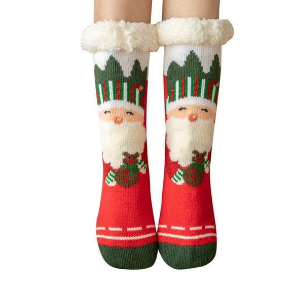 Yuanlong Womens Socks merry Christmas Cartoon coral Fuzzy Medium Tube Socks Winter Home Warm Comfy Floor Socks One size
