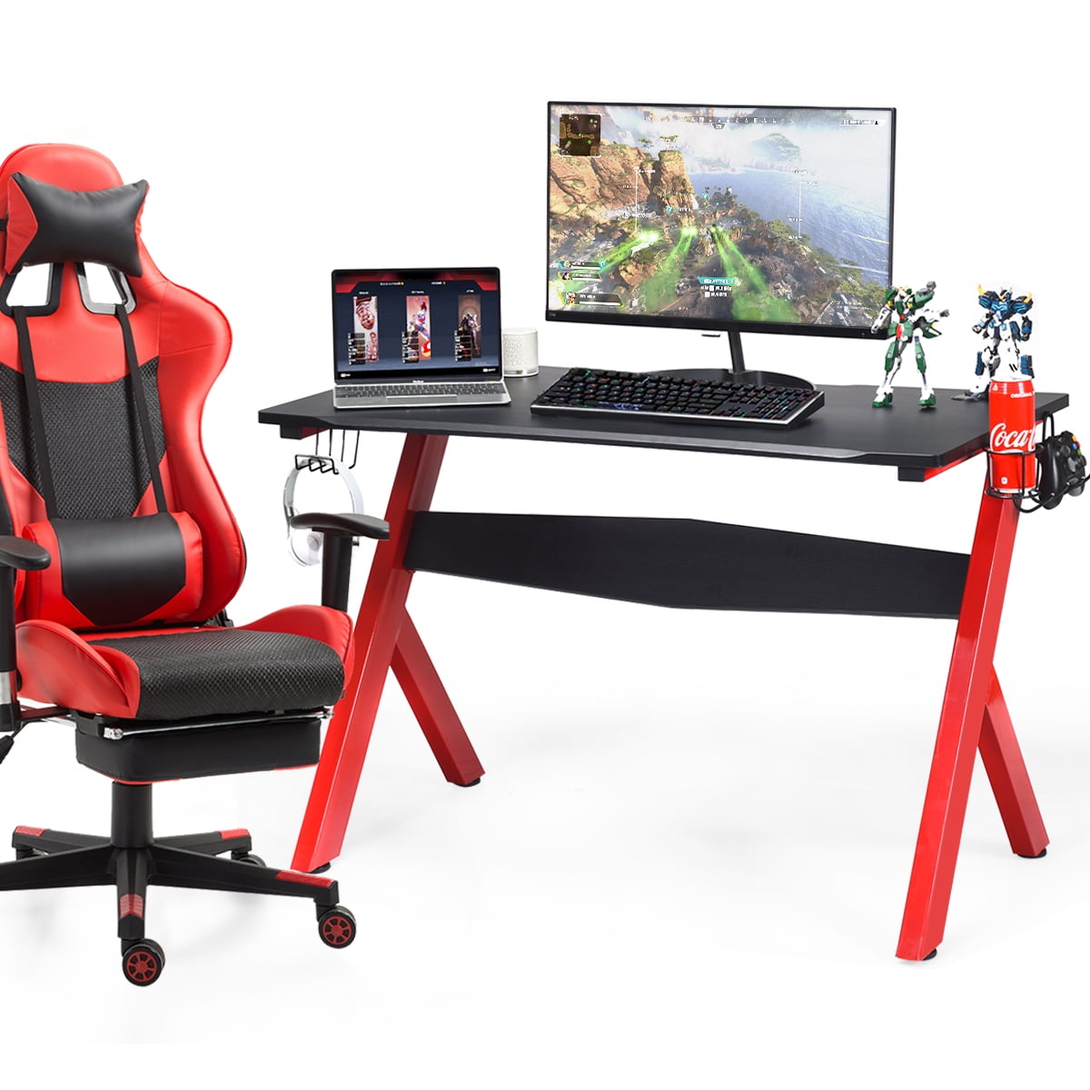 Costway Gaming Desk Computer Desk W/Controller Stand Cup Holder Headphone  Hook Mouse Pad - Walmart.Com