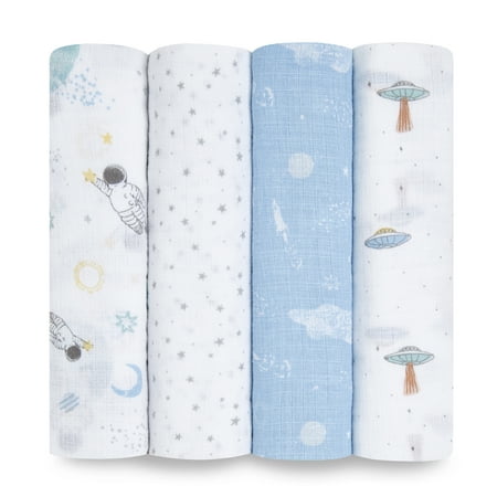 UPC: 0842332152107 | Aden + Anais™ Essentials Cotton Muslin Swaddle Blanket Space Explorers Boys Infants 4-Pack