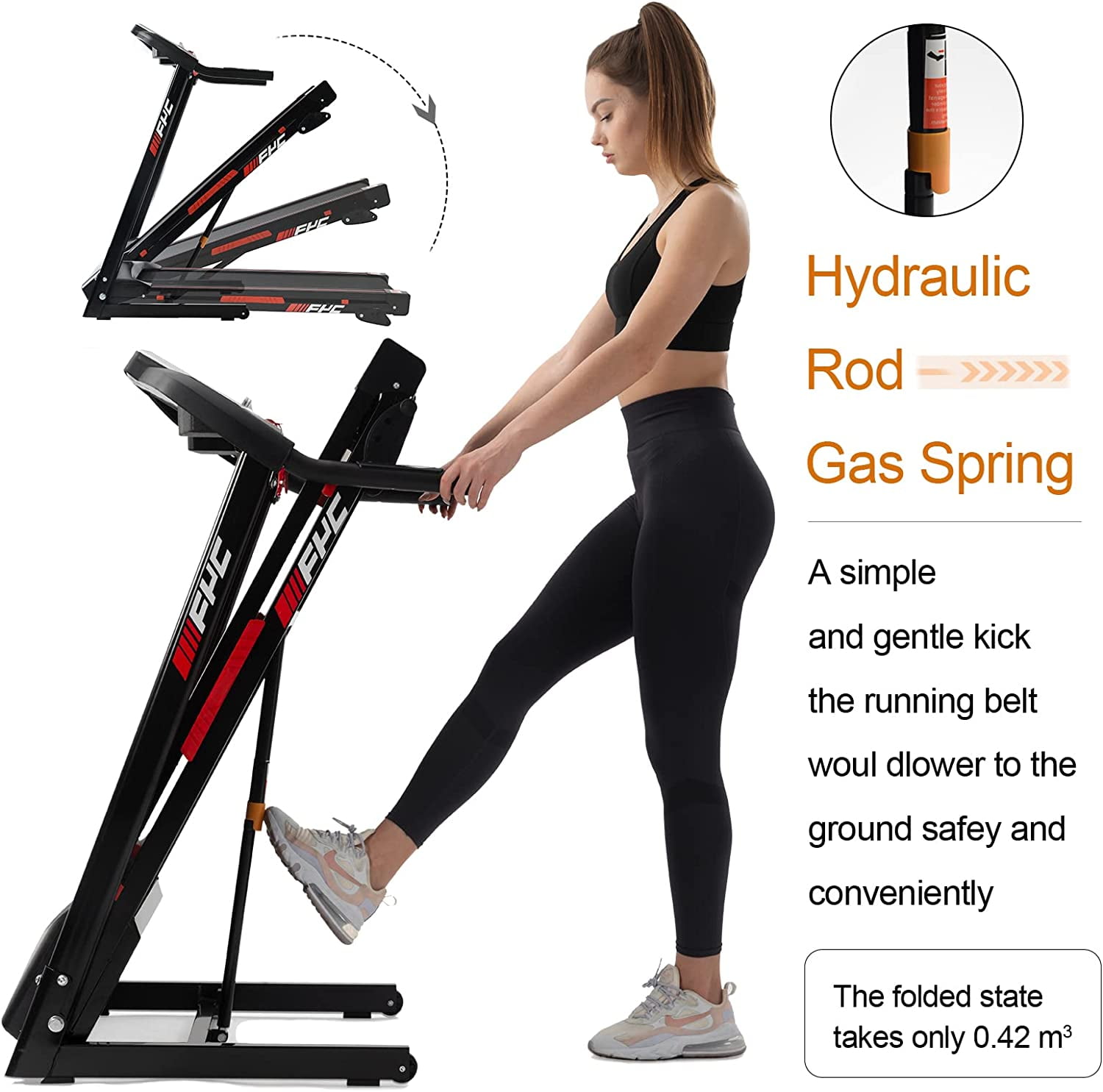 3.5HP 330 LB Weight Capacity with 3-Level Incline Folding Treadmill for Home 16.5" Running Area 10MPH Speed Running Machine Electric Foldable Treadmill with APP/Bluetooth/Incline