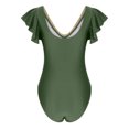 thumbnail image 5 of CFLVAEK One Piece Swimsuits for Women Tummy Control Lace V Neck Swimsuit Solid Color Ruffle Sleeve Bathing Suit Summer Ruched Modest Swim Suits Army Green XL, 5 of 6