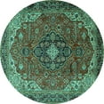 thumbnail image 1 of Ahgly Company Machine Washable Indoor Round Medallion Turquoise Blue Traditional Area Rugs, 6' Round, 1 of 4
