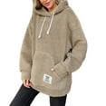 thumbnail image 5 of Lohuatrd Autumn Winter Women Hoodies with Large Pocket Long Sleeves Pullover Plush Tops Fashion Solid Color Drawstring Hooded Coat Casual Female Sweatshirt Streetwear, 5 of 8