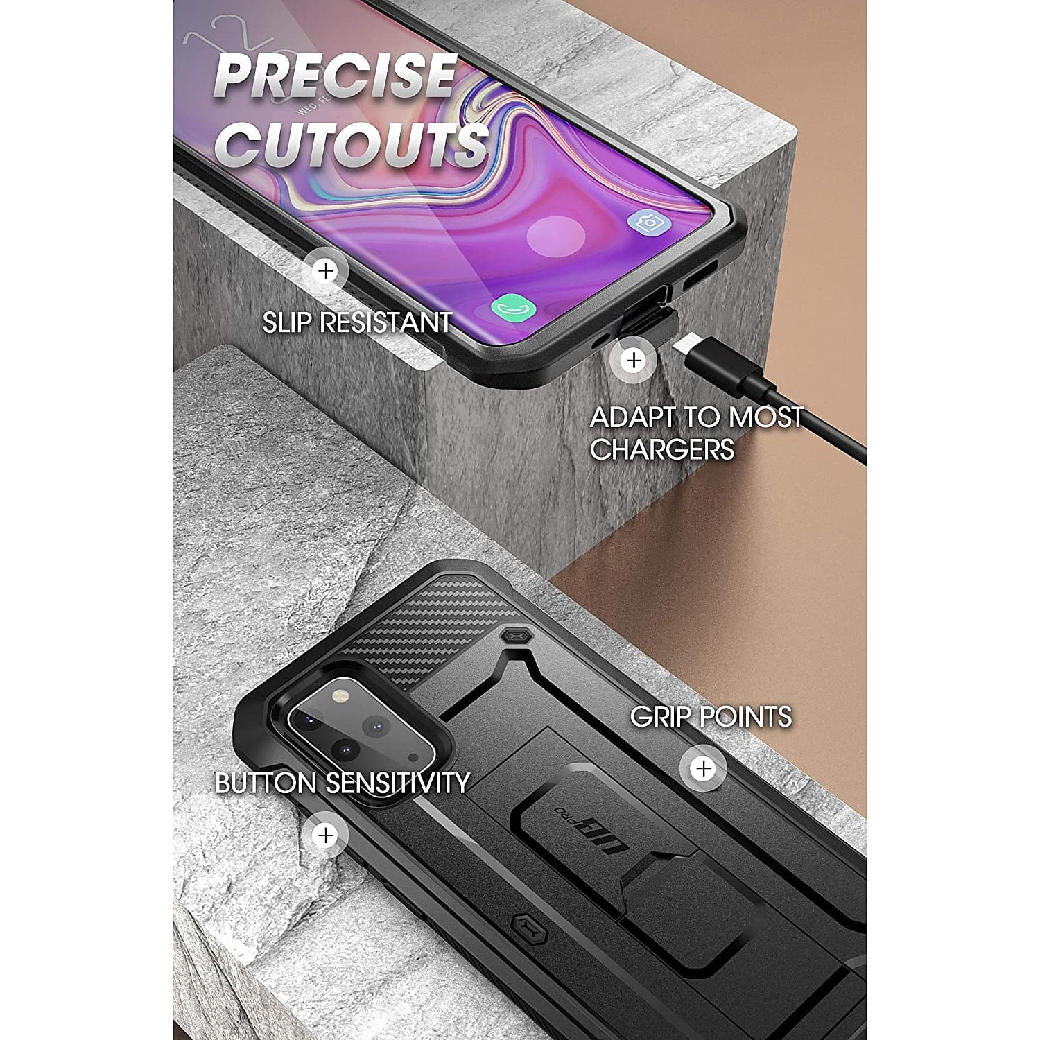 SUPCASE Unicorn Beetle Pro Black Rugged Case for Galaxy S20 Plus (S-S20P-UBP-BK)